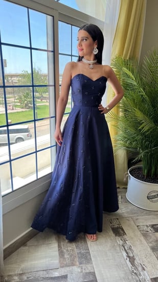 فستان سهره  تفته كحلي مطرز كلوش