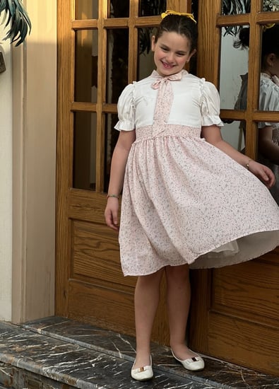 فستان بناتي ابيض من فوق واسود مشجر من تحت رقم 2