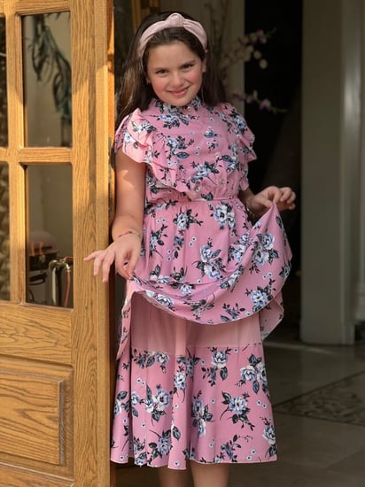 فستان بناتي وردي قطن وردي مشجر رقم 1