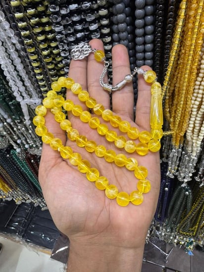 مسباح بكلايت اصفر شفاف طربزونة معدن