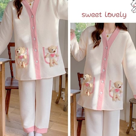 بيجاما الأمومة الدافئة بتفاصيل أنيقة للأم-مناسب للرضاعة