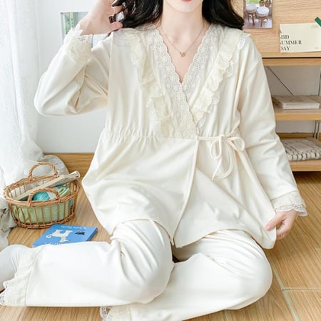 بيجاما الأمومة ( الأدفأ ) بتفاصيل أنيقة للأم-(سكري-سماوي)