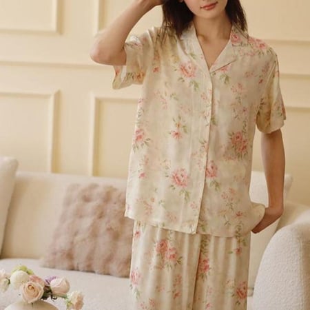 بيجاما الورود الناعمة من قماش الفيسكوز البارد (ميدي)