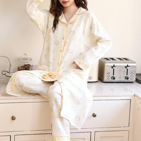 قميص+ بيجاما الأمومة من القطن الخالص 100% بتفاصيل أنيقة للأم-مناسب للرضاعة