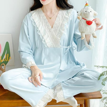 بيجاما الأمومة ( الأدفأ ) بتفاصيل أنيقة للأم-(سكري-سماوي)