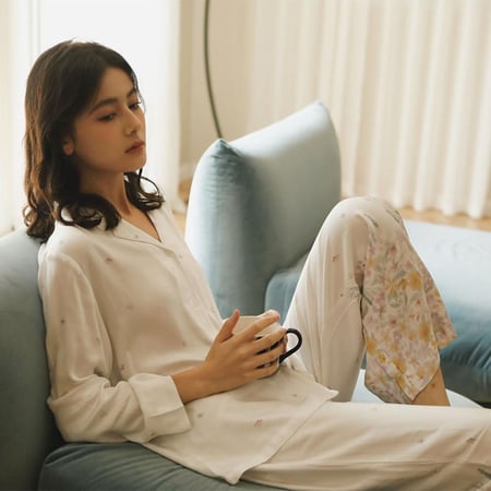 بيجاما الزهور المنعشة من قماش الفيسكوز البارد 100%-(أكمام طويلة-قصيرة)