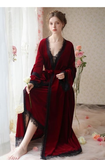 قميص مع روب أنثوي فاخر من المخمل الأنيق- 3 ألوان