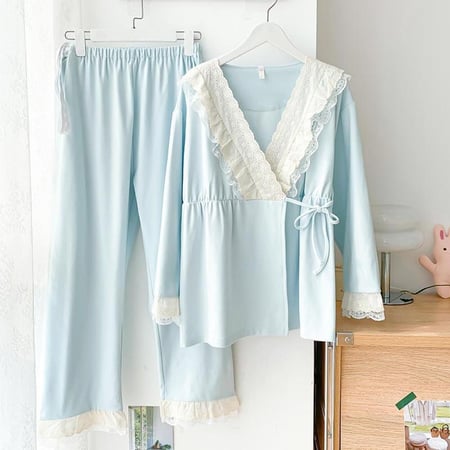 بيجاما الأمومة ( الأدفأ ) بتفاصيل أنيقة للأم-(سكري-سماوي)