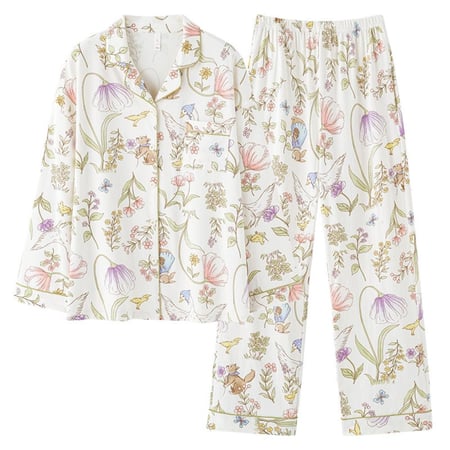 بيجاما القطن الأنثوية بطبعات حديقة ملونة تصميم أنيق
