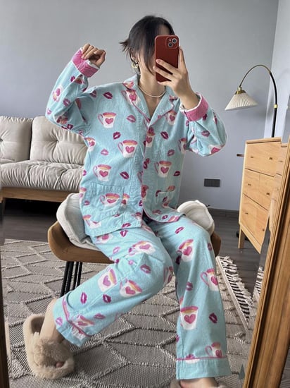 بيجاما القطن  مزينة بأكمام ذات وجهين راقية وأنيقة-A19