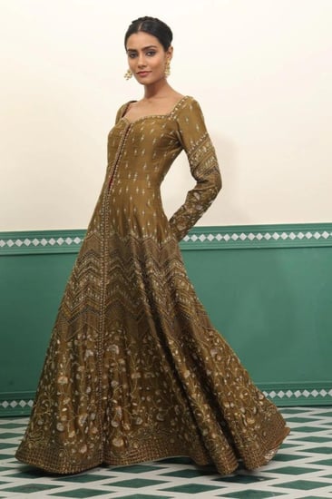 فستان هندي اخضر زيتوني