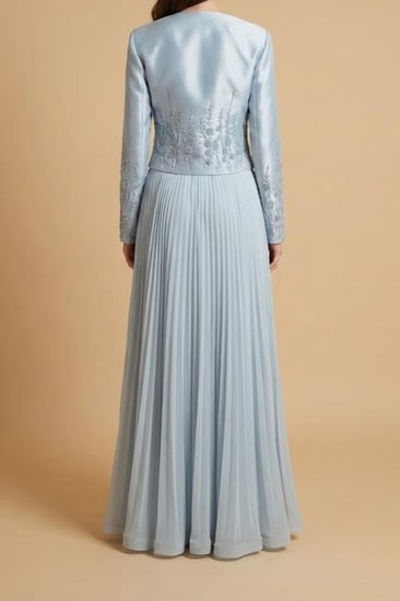 فستان بليسيه سماوي بياقة كشكش