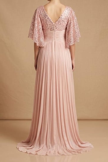 فستان سهرة وردي مطرز بترتر