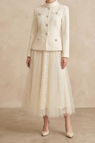 فستان ميدي فاخر بتصميم جاكيت وتنورة دانتيل