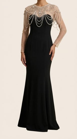 فستان سهرة اسود ناعم لؤلؤة الليل موديل 2026