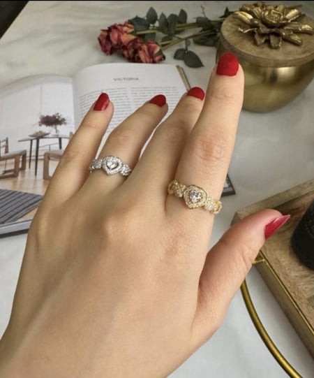 خاتم مطلي بالذهب شكل قلب فضة عيار 925 قابل