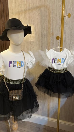 طقم فندي تيشرت+تنورة