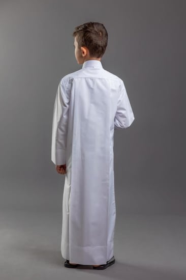 ثوب كويتي صيفي أطفال وشبابي كلاسيك زرار واحد (كم عادي)