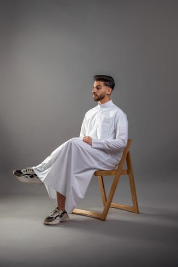 ثوب كويتي صيفي زرار واحد كلاسك ازارير مخفية ( كم عادي )