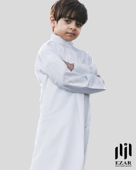 ثوب كويتي صيفي أطفال وشبابي كلاسيك زرار واحد (كم عادي)