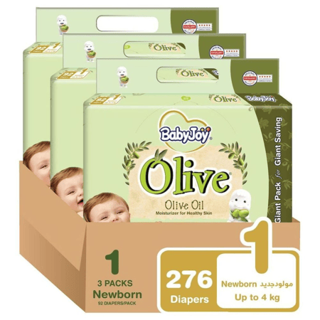 بيبي جوي - حفاض بزيت الزيتون بلاصق - حجم 1 حديث الولادة - 0-4 كلغ - 276 حفاض