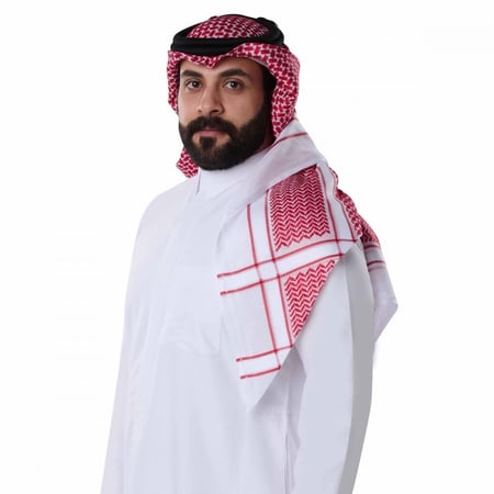 شماغ العجلان البلاتيني رجالي خطوط حمراء
