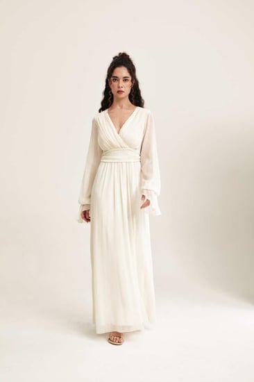 فستان بياقة لف بلمعة