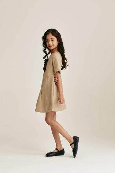 فستان تويد مزين بربطة مخمل