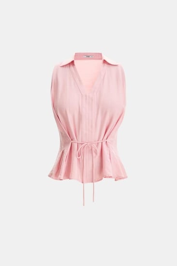 بلوزة بلا أكمام مزينة بطيات ورباط