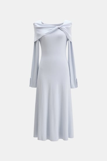 فستان بياقة مزينة بعقدة