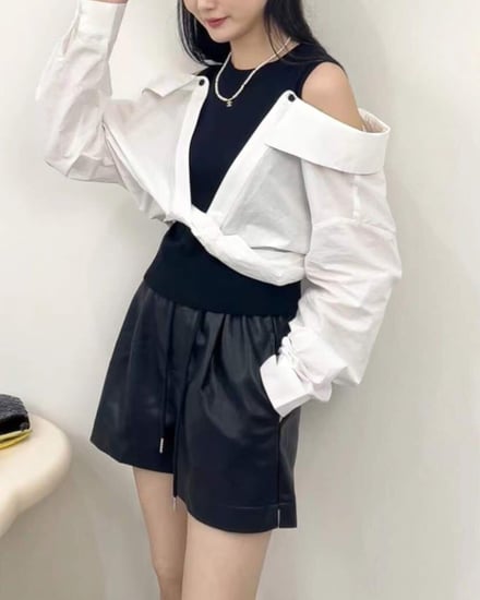  بلوزة نسائية الفي اند كو باللون الأبيض والأسود