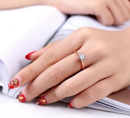 خاتم نسائي مطلي بالذهب مقاس 7.25 أمريكي