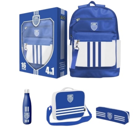 طقم شنطة ظهر 4×1 أزرق وأبيض 16 انش