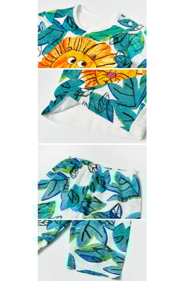 طقم اولاد من القطن برسمة اسد الغابة