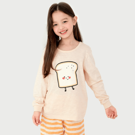 بجامة قطنية مريحة بأكمام طويلة بطبعة شريحة توست