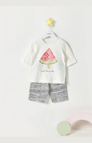 طقم صيفي قطني للفتيات برسمة البطيخ المنعش