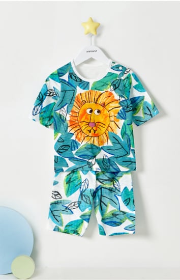 طقم اولاد من القطن برسمة اسد الغابة