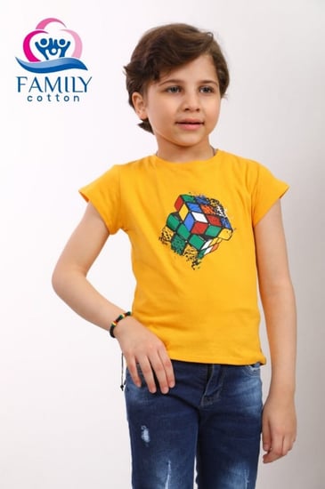 تيشيرت ولادي قطني مطبع تصميم روبيك البسة قطنية من ملبوسات قطن العائلة