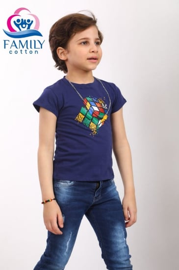 تيشيرت ولادي قطني مطبع تصميم روبيك البسة قطنية من ملبوسات قطن العائلة