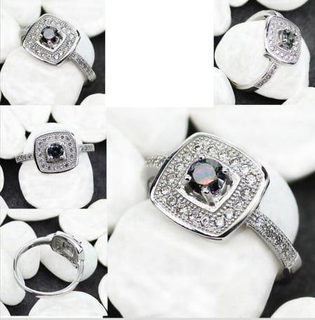 خاتم نسائي مطلي بالفضة ومزين بالزركون مقاس 7.25 أمريكي