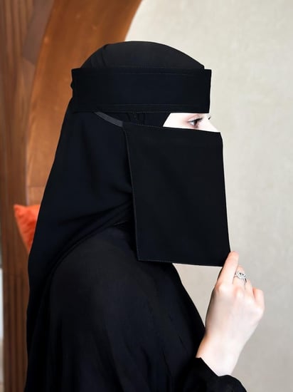 طرحة ربط + نقاب مشبك حرير