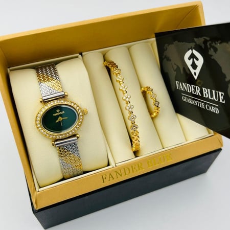 طقم فندربلو نسائي بسير الستيل واسوار وخاتم