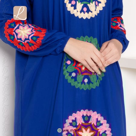 جلابية استقبال رمضانية بتطريز - ازرق