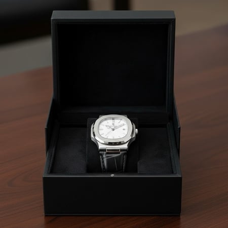 ساعة رجالية فاخرة سوار جلد  بتصميم مستوحى عالمي  موديل فضي   5-613