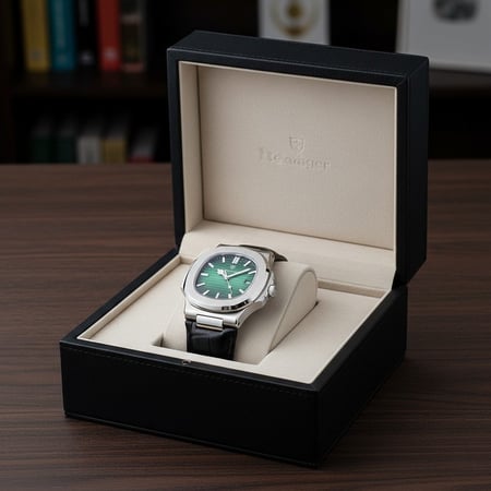 ساعة رجالية فاخرة سوار جلد  بتصميم مستوحى عالمي  موديل فضي   5-613