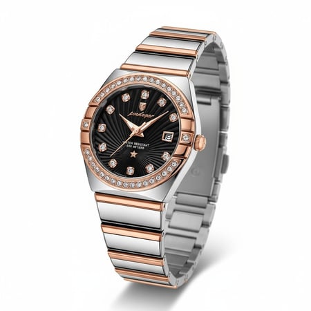 ساعة نسائية  فاخرة فضي مطعم بالكريستالات ستايل  أنيق جذاب  موديل  302