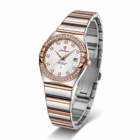 ساعة نسائية  فاخرة فضي مطعم بالكريستالات ستايل  أنيق جذاب  موديل  302