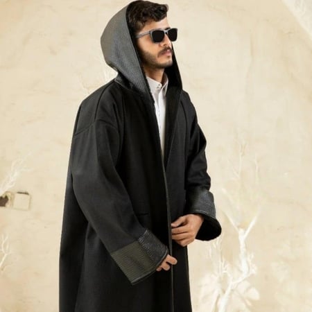 فروة شتوية قماش جوخ مع جلد على الاطراف