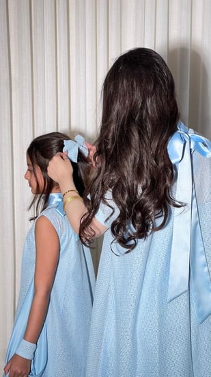 فستان  اطفال باللون السماوي قماش شبك