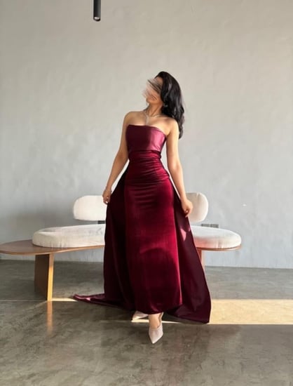 فستان مخمل عودي